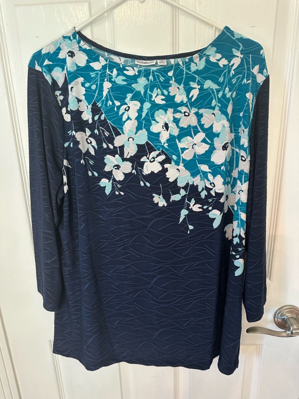 💙 Croft & Barrow Teal and White Floral Knit Top XL 💙